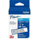 Brother P-touch Genuine TZe251 BK on WHT Label Tape, Laminated, 24mmX8m, 15/16", White, Water Resistant (BRTTZE251G) Each