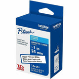 Brother P-touch Genuine TZe251 BK on WHT Label Tape, Laminated, 24mmX8m, 15/16", White, Water Resistant (BRTTZE251G) Each