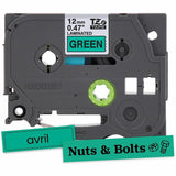 Brother P-touch Genuine TZe731 BK on GRN Label Tape, Laminated, 12mmX8m, x 15/32", Green, Polyester, Water Resistant (BRTTZE731G) Each