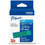 Brother P-touch Genuine TZe731 BK on GRN Label Tape, Laminated, 12mmX8m, x 15/32", Green, Polyester, Water Resistant (BRTTZE731G) Each