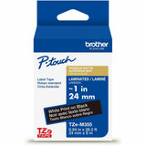 Brother Genuine P-touch TZeM355 WHT on BK Label Tape, Premium Matte Laminated, 24mmX8m, 15/16", Matte Black (BRTTZEM355G) Each