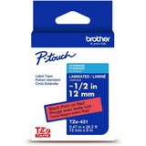 Brother P-touch Genuine TZe431 BK on RD Label Tape, Laminated, 12mmX8m, 15/32", Red, Water Resistant (BRTTZE431G) Each