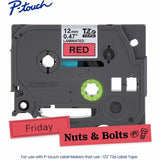 Brother P-touch Genuine TZe431 BK on RD Label Tape, Laminated, 12mmX8m, 15/32", Red, Water Resistant (BRTTZE431G) Each