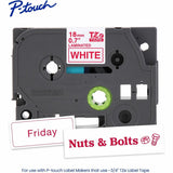 Brother P-touch Genuine TZe242 RD on WHT Label Tape, Laminated, 18mmX8m, 45/64", White, Water Resistant (BRTTZE242G) Each