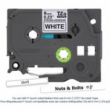 Brother P-touch Genuine TZeS211 BK on WHT Label Tape, Strong Adhesive Lam., 6mmX8m, 15/64", White, Laminated (BRTTZES211G) Each