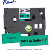 Brother Genuine P-touch TZe751 BK on GRN Label Tape, Laminated, 24mmX8m, 15/16", Green, Water Resistant (BRTTZE751G) Each
