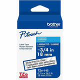 Brother Genuine P-touch TZe145 WHT on CLR Label Tape, Laminated, 18mmX8m, 45/64", Clear, Water Resistant (BRTTZE145G) Each