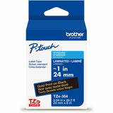 Brother Genuine P-touch TZe354 GLD on BK Label Tape, Laminated, 24mmX8m, 15/16", Black, Water Resistant (BRTTZE354G) Each