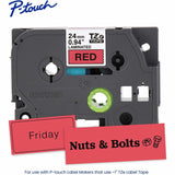 Brother P-touch Genuine TZe451 BK on RD Label Tape, Laminated, 24mmX8m, 15/16", Black on Red, Water Resistant (BRTTZE451G) Each