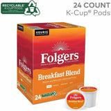 Folgers Folgers K-Cup Breakfast Blend Coffee, 0.2 oz Per Box, Light/Mild, 24 K-Cup, Kosher, 4/Carton (GMT3451CT) Case of 96