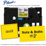 Brother P-touch Genuine TZe661 BK on YL Label Tape, Laminated, 36mmX8m, 1 27/64", Yellow, Water Resistant (BRTTZE661G) Each