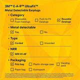 E-A-R UltraFit Earplugs, Blue, Regular, 18, Ear Protection, Cord Closure (MMM3404007) Box of 100
