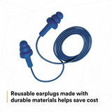 E-A-R UltraFit Earplugs, Blue, Regular, 18, Ear Protection, Cord Closure (MMM3404007) Box of 100