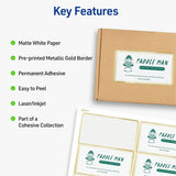 Avery 2" x 4" Labels With Metallic Gold Borders, x 2" x 4", White, Metallic Gold Border, Permanent Adhesive, 100/Pack (AVE06506) Pack of 100