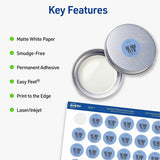Avery Matte White 1" Round Labels, 1" Diameter, Laser, Inkjet, 48/Sheet, 1200/Pack (AVE05656) Pack of 1200