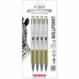 Zebra Pen F-301 EarthyTones Retractable Ballpoint Pens, Black Ink, 0.7 mm Fine Pen Point, Refillable, 4/Pack (ZEB27244) Pack of 4