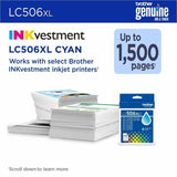 Brother LC506XLCS Original High Yield Inkjet Ink Cartridge, 1500 Pages, Cyan (BRTLC506XLCS) Each