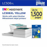 Brother LC506XLYS Original High Yield Inkjet Ink Cartridge, 1500 Pages, Yellow (BRTLC506XLYS) Each