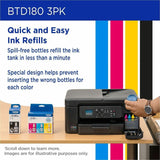 Brother Genuine BTD1803PK 3-Pack High Yield Cyan, Magenta, and Yellow Ink Bottles, 5000 Pages, Inkjet (BRTBTD1803PKS) Pack of 3