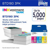 Brother Genuine BTD1803PK 3-Pack High Yield Cyan, Magenta, and Yellow Ink Bottles, 5000 Pages, Inkjet (BRTBTD1803PKS) Pack of 3