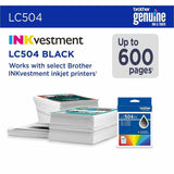 Brother Original Standard Yield Inkjet Ink Cartridge, Black, 600 Pages (BRTLC504BKS) Each
