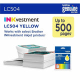 Brother Original Standard Yield Inkjet Ink Cartridge, Yellow, 500 Pages (BRTLC504YS) Each