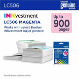 Brother LC506MS Original Standard Yield Inkjet Ink Cartridge, Magenta, 900 Pages (BRTLC506MS) Each