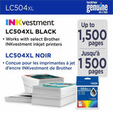 Brother LC504 Original High Yield Inkjet Ink Cartridge, Black, 1,500 pages (BRTLC504XLBKS) Each