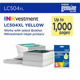Brother LC504XLY Original High Yield Inkjet Ink Cartridge, Yellow, Single Pack, 1,000 pages (BRTLC504XLYS) Each