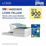 Brother LC506YS Original Standard Yield Inkjet Ink Cartridge, Yellow, 900 Pages (BRTLC506YS) Each