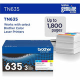 Brother TN635 Original Standard Yield Laser Toner Cartridge, 1800 Pages, Cyan, Magenta, Yellow, 3/Pack (BRTTN6353PK) Pack of 3