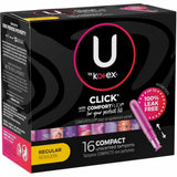 U by Kotex Click Compact Tampons, Regular, 16/Pack, 8/Carton (KCC53445CT) Case of 8