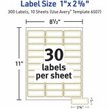 Avery Matte White Labels With Gold Borders, x 1" x 2 5/8", Metallic Gold Border, Permanent Adhesive, 300/Pack (AVE06507) Pack of 300