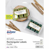 Avery Matte White Labels With Gold Borders, x 1" x 2 5/8", Metallic Gold Border, Permanent Adhesive, 300/Pack (AVE06507) Pack of 300