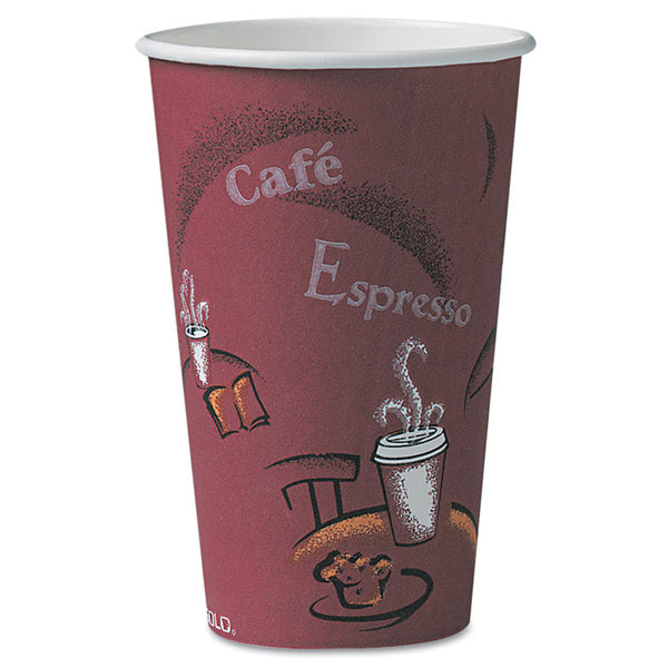 SOLO® Paper Hot Drink Cups in Bistro Design, 16 oz, Maroon, 300/Carton (SCCOF16BI0041) Case of 300