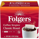 Folgers Folgers Bag, Instant, Packet Singles Medium-Roast Coffee Bags, Classic Roast, Kosher, 19/Box (FOL81121) Box of 19