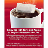 Folgers Folgers Bag, Instant, Packet Singles Medium-Roast Coffee Bags, Classic Roast, Kosher, 19/Box (FOL81121) Box of 19