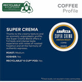 Lavazza K-Cup, Pod, Ground Super Crema K-Cup Coffee Pods, 0.4 oz, Medium, Kosher, 22/Box (GMT0911) Box of 22