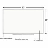 Lorell Aluminum Frame Dry-erase Board, 60" (5 ft) Width x 36" (3 ft) Height, White Styrene Surface, Aluminum Frame (LLR00517) Each