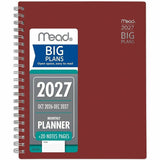 Mead BIG PLANS Weekly/Monthly Planner, 8½" x 11", 15-Month, Oct 2026-Dec 2027, Red Poly Cover (AAGCR30900) Each