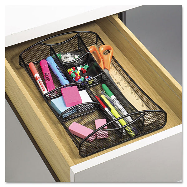 Safco® Onyx Mesh Drawer Organizer, Seven Compartments, 13 x 8.75 x 2.75, Steel, Black (SAF3262BL)