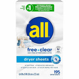 all Free clear Dryer Sheets, 195 Sheets (DIA47362EA) Each