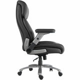 Lorell Big & Tall Flip Arm Chair, Black, Mesh, Vinyl Back Material, Plastic Frame Material, Armrest (LLR40222) Each