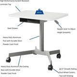 Lorell Height-Adjustable Mobile Desks with Box, 66 lb Capacity, 42.10" x 29.50" x 21.60", White, Steel (LLR84855) Each