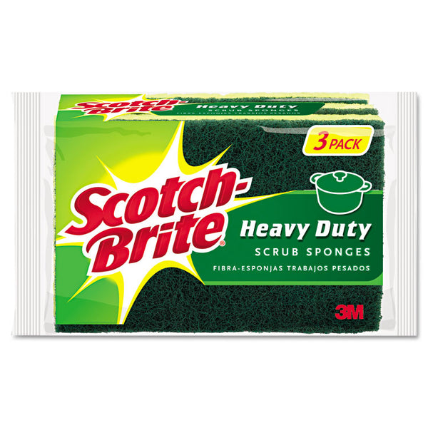 Scotch-Brite® Heavy-Duty Scrub Sponge, 4.5 x 2.7, 0.6" Thick, Yellow/Green, 3/Pack (MMMHD3)