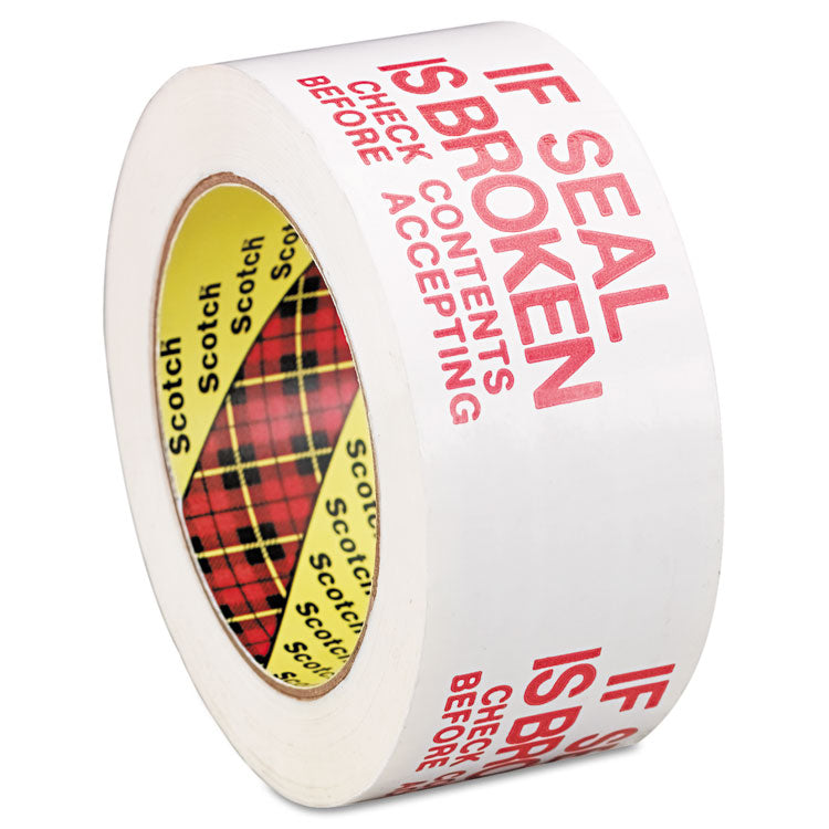 Scotch® Printed Message Box Sealing Tape, 3" Core, 1.88" x 109 yds, Red/White (MMM3771)