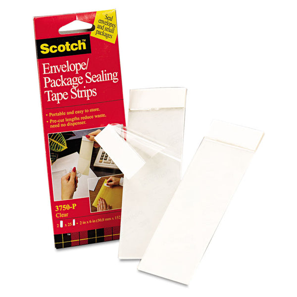 Scotch® Envelope/Package Sealing Tape Strips, 2" x 6", Clear, 50/Pack (MMM3750P2CR)