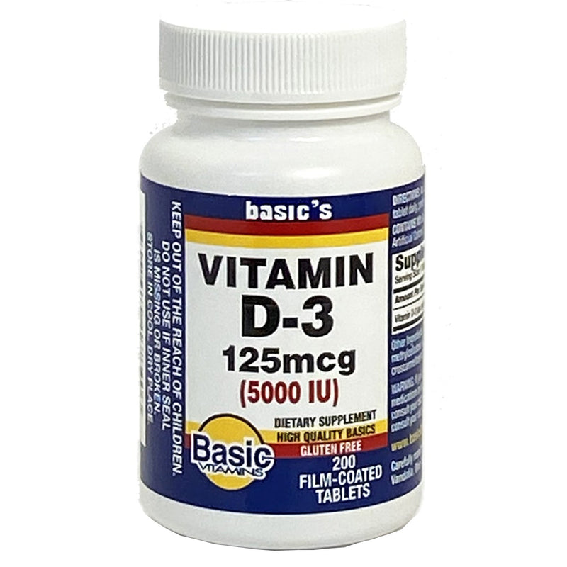 Basic Drug Vitamin Supplement Vitamin D3 5,000 IU Strength Tablet 200 per Bottle (999253_EA) 1/EA
