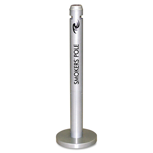 Rubbermaid® Commercial Smoker's Pole, Round, Steel, 0.9 gal, 4 dia x 41h, Silver (RCPR1SM)