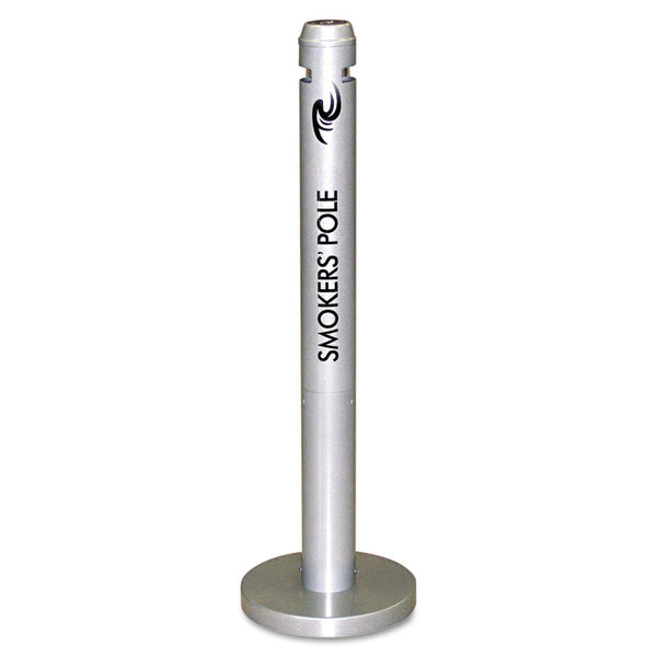 Rubbermaid® Commercial Smoker's Pole, Round, Steel, 0.9 gal, 4 dia x 41h, Silver (RCPR1SM) Each